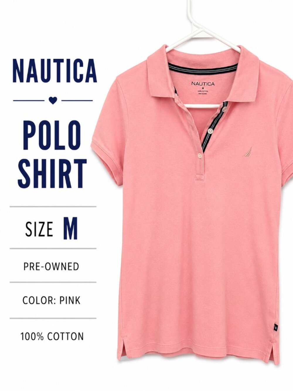 Nautica Women’s Pink Polo Shirt 100% Cotton Size Medium